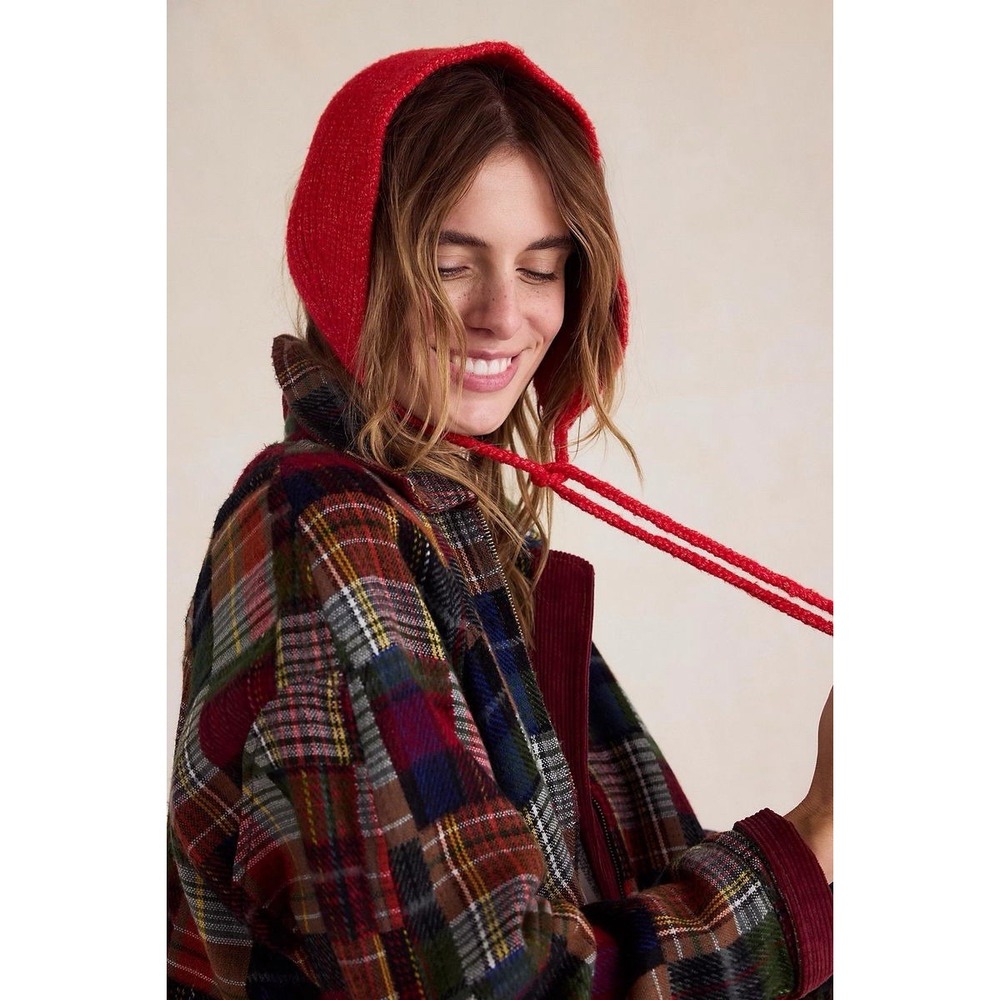 Free People Knit Bonnet Red with Heart Detail Ear Warmer New
